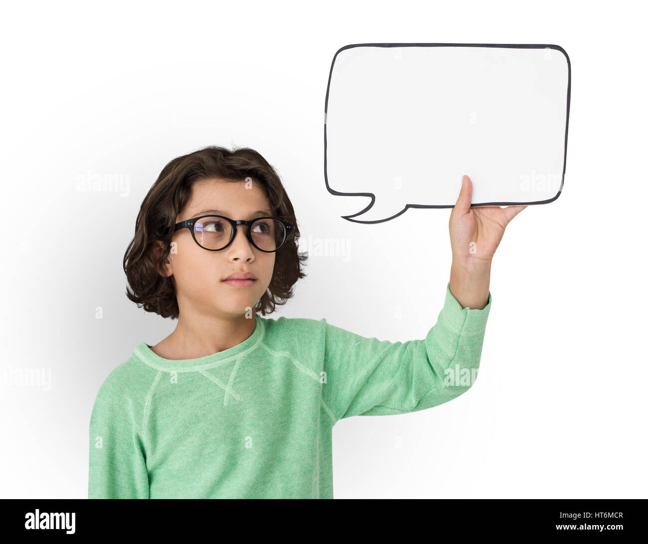 Little Boy Holding Chatbox Neutral Mood Stock Photo - Alamy