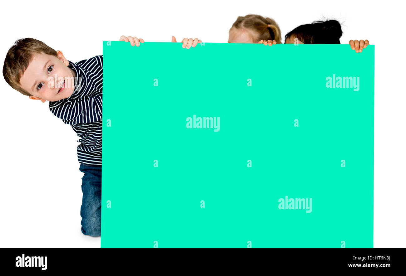 Little Boy Holding Empty Paper Smiling Stock Photo - Alamy