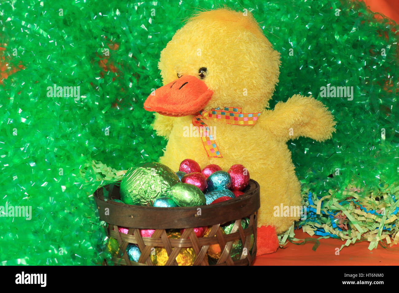 An image showing the concept of Easter with a pot full of eggs Stock Photo
