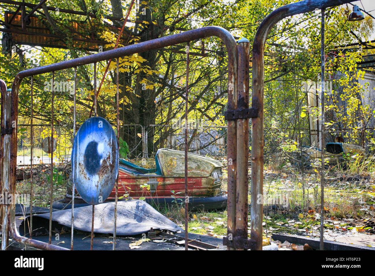 Abandoned amusement park in the Pripyat city, the Chernobyl disaster