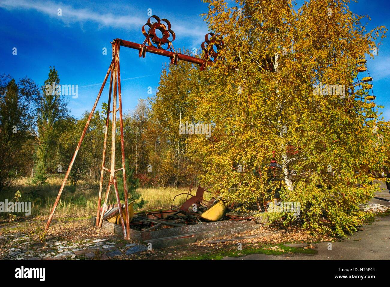 Abandoned amusement park in the Pripyat city, the Chernobyl disaster