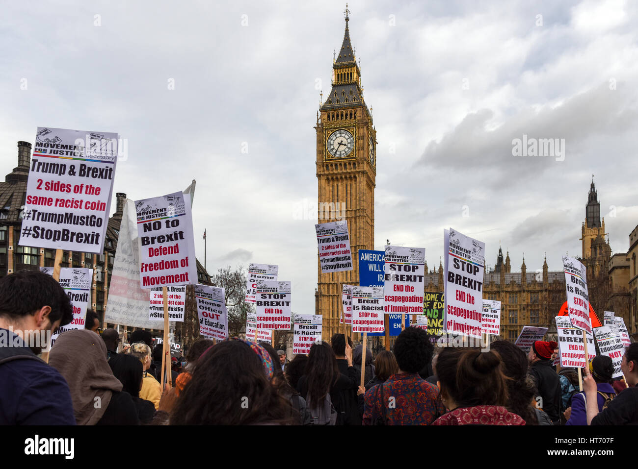 Stop Trump & Stop Brexit demonstration in Parliament Square, London. Stock Photo