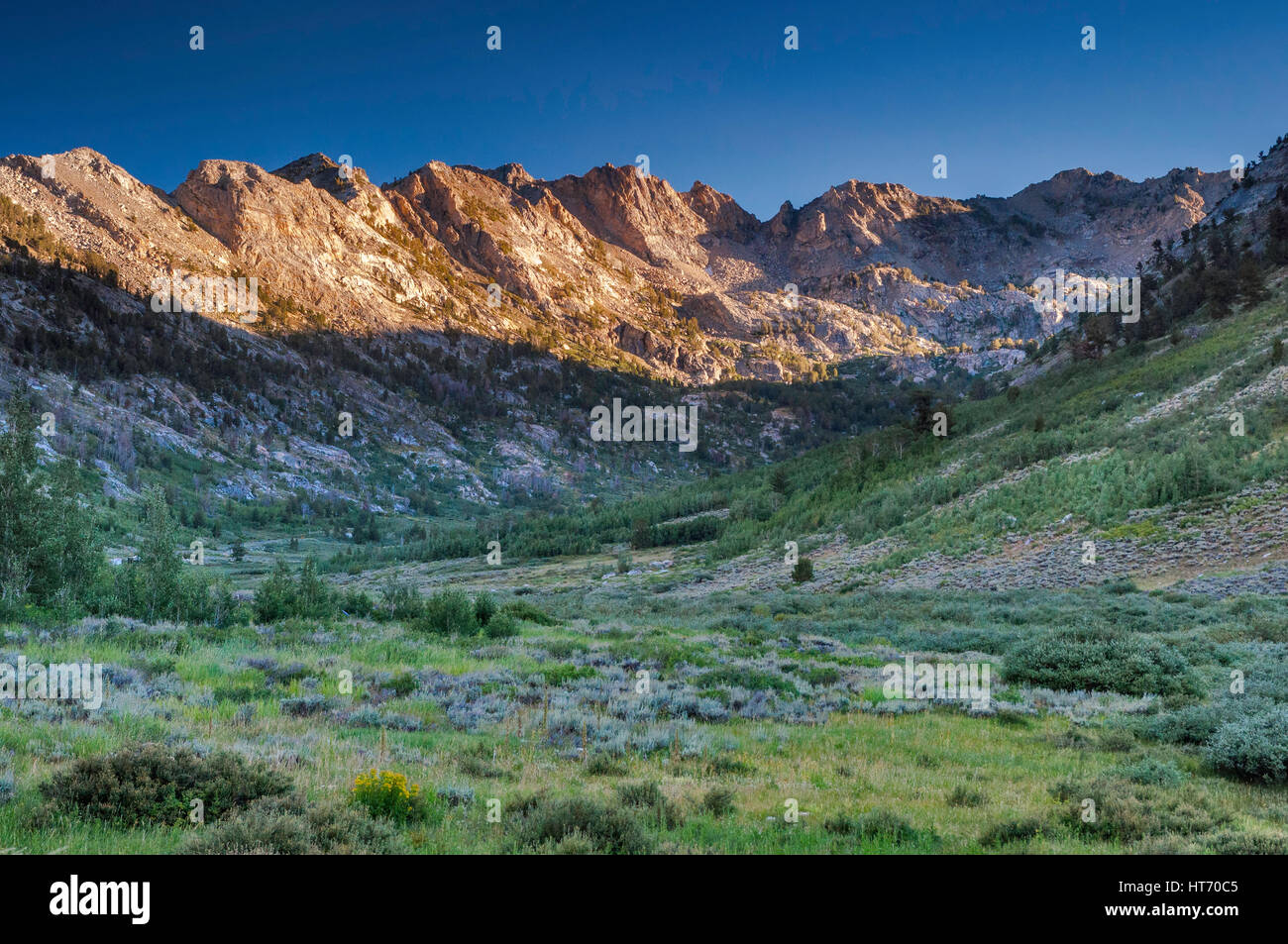 Lamoille Canyon in Ruby Mountains, sunset, near Elko, Nevada, USA Stock