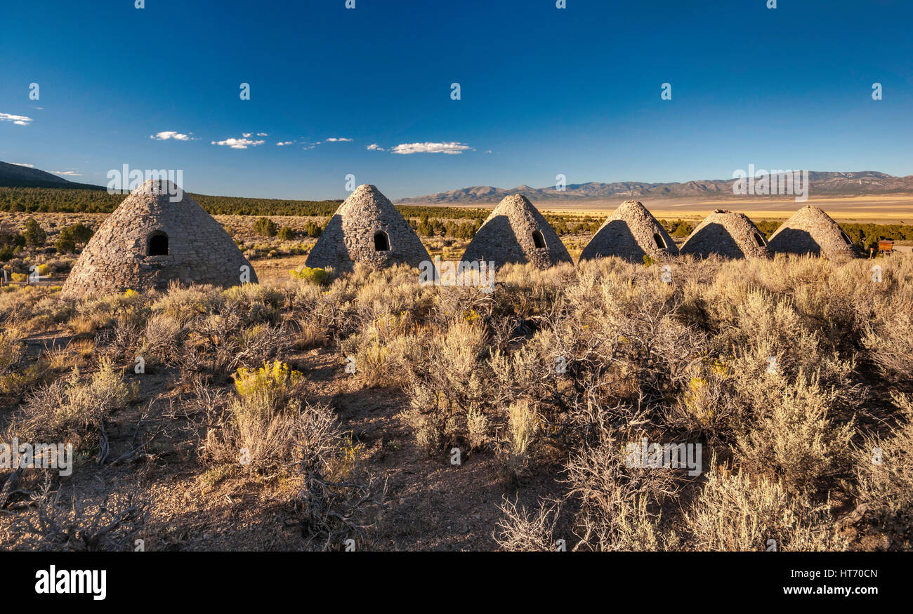 Kilns, big sagebrush shrubs, at Ward Charcoal Ovens State Park at