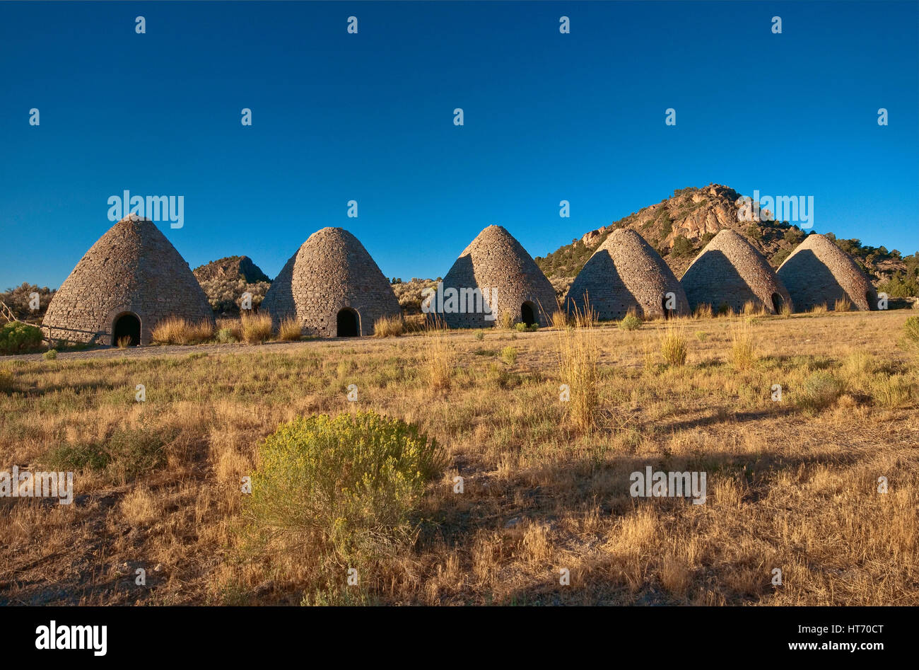 Kilns at Ward Charcoal Ovens State Park at sunrise, Great Basin Desert