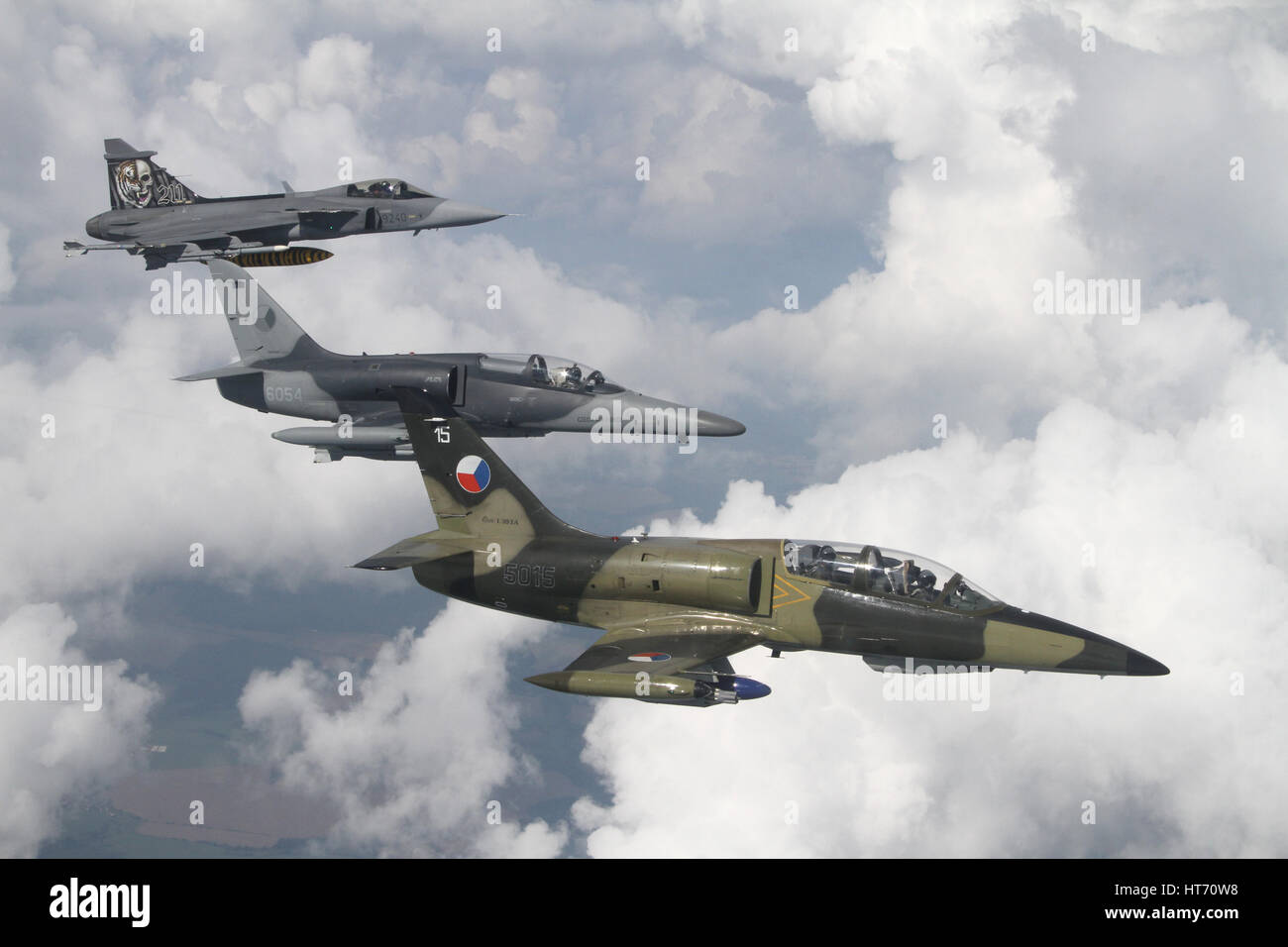 Fighter planes, L - 159 ALCA, JAS - 39 GRIPEN, L - 39 ALBATROS Stock Photo