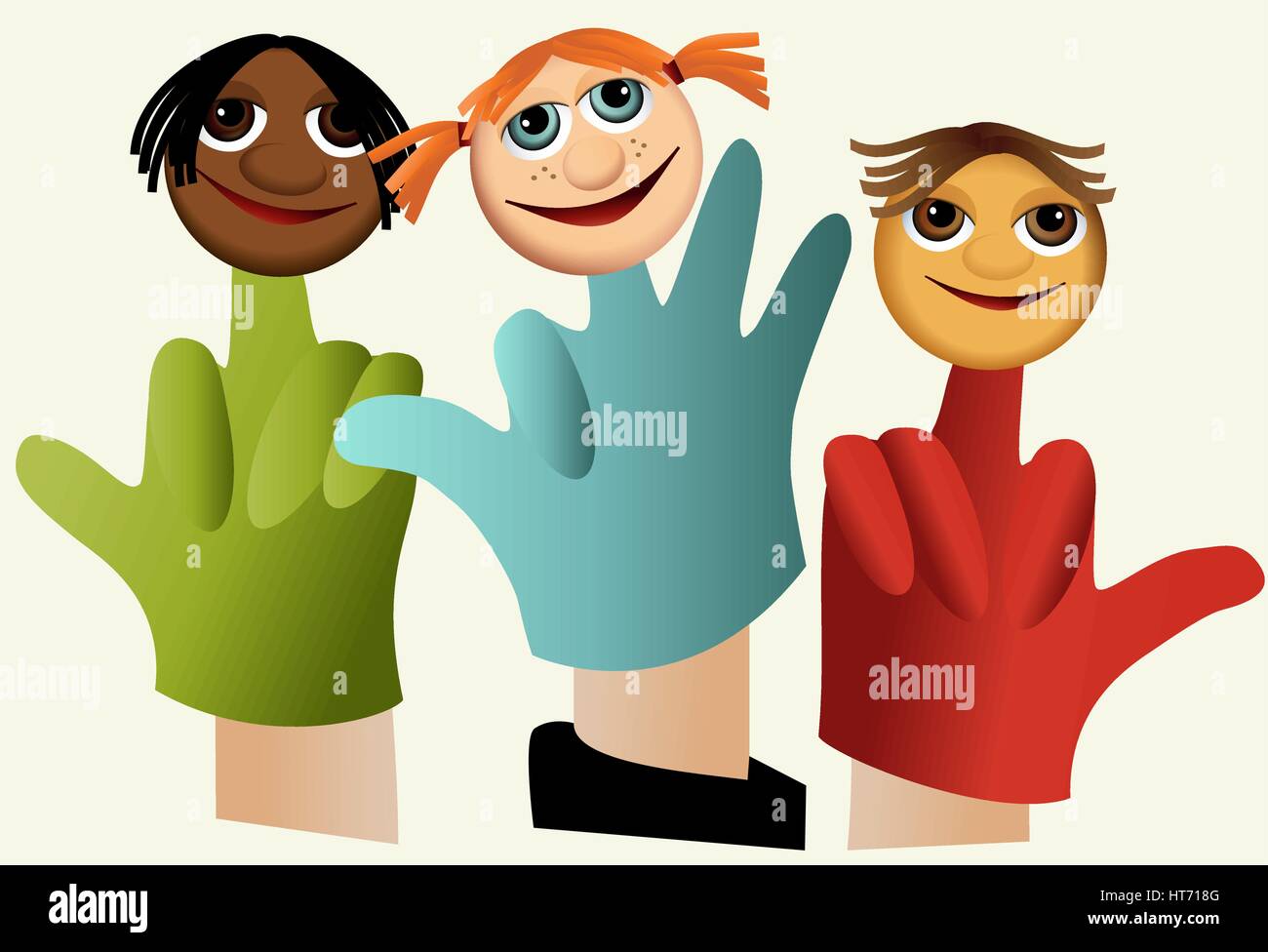 Hand puppets with children Stock Vector
