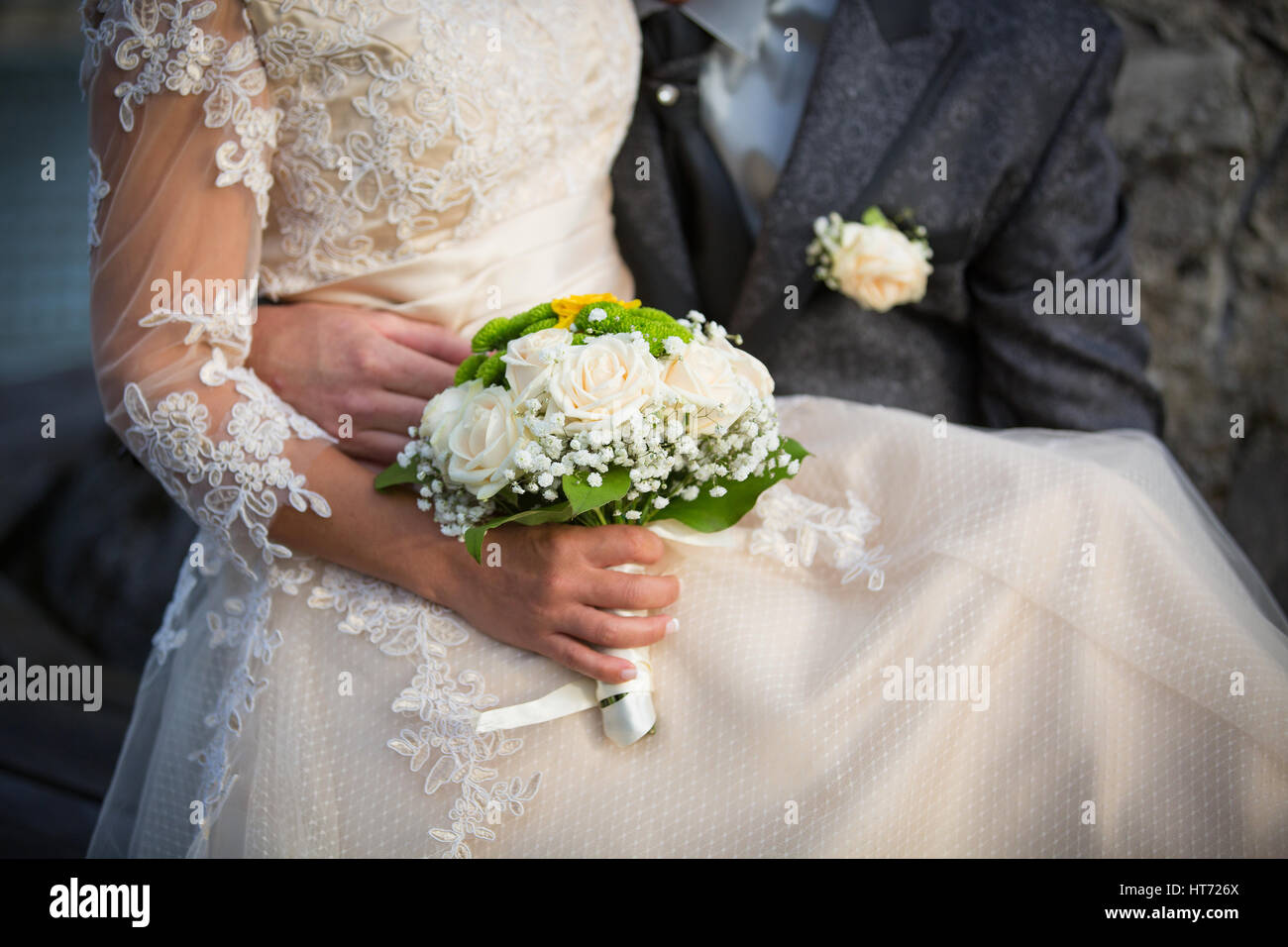 Bride with bouquet in a Wedding Day Stock Photo