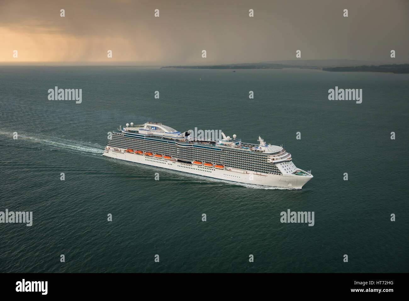 Aerial view of the Royal Princess sailing in The Solent towards Southampton, United Kingdom Stock Photo
