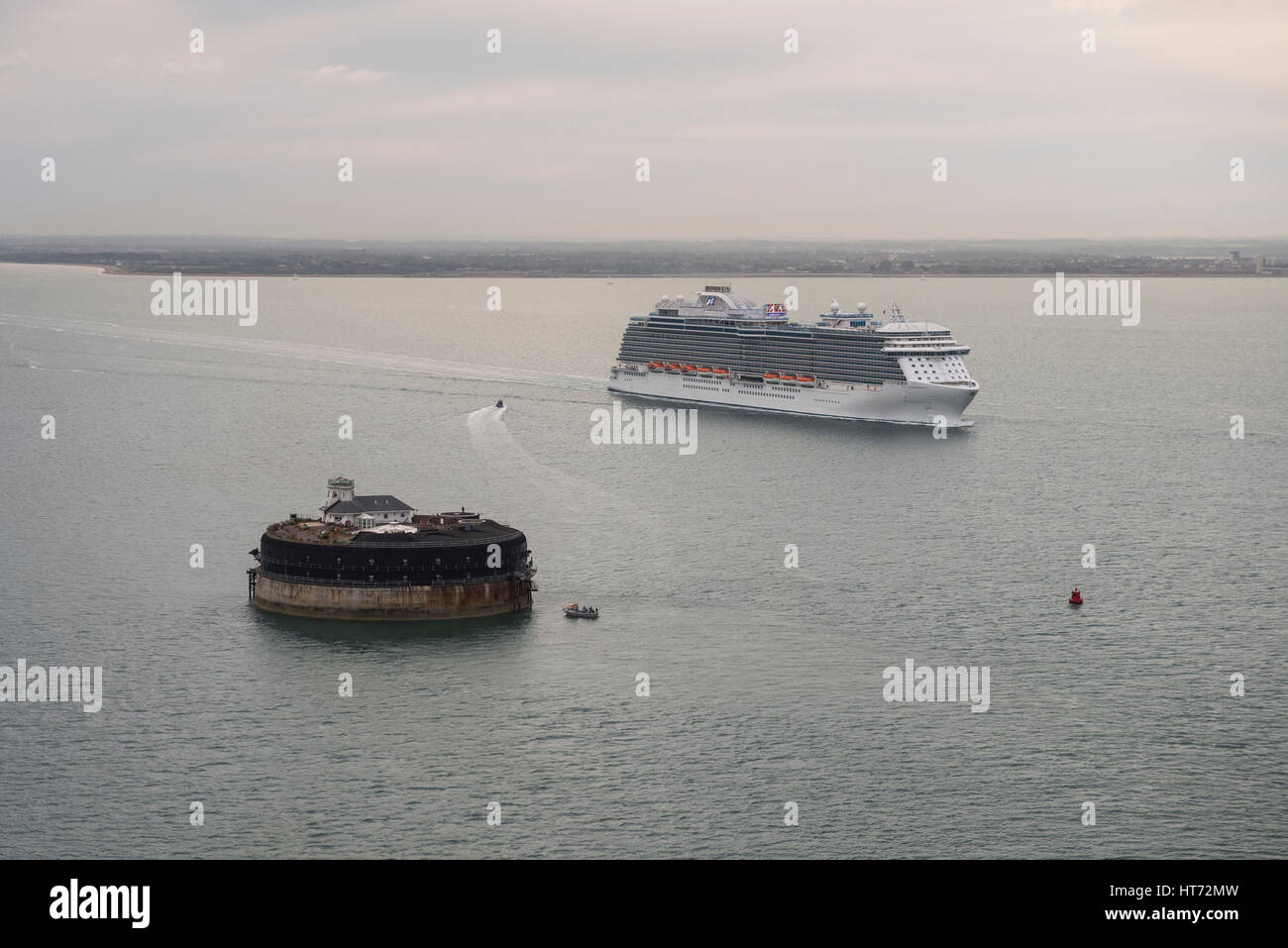 The Royal Princess sailing Past No Man's Land Fort in The Solent, United Kingdom Stock Photo
