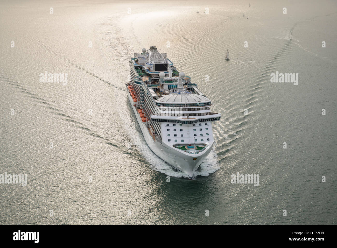 Aerial view of the Royal Princess sailing in The Solent towards Southampton, United Kingdom Stock Photo