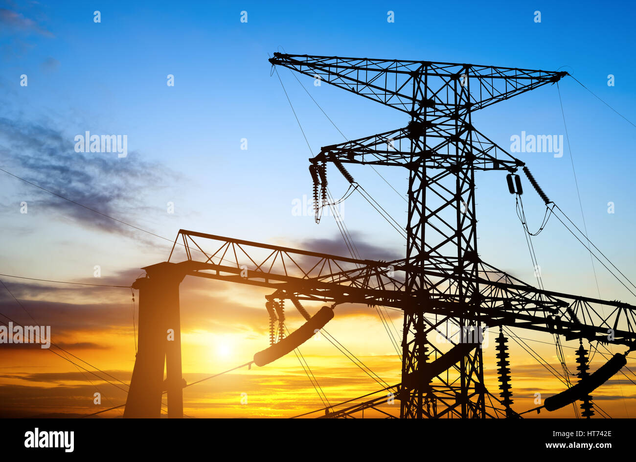 high voltage post.High-voltage tower sky background Stock Photo - Alamy