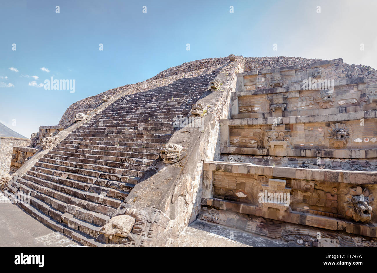 Quetzalcoatl Pyramid Temple at Teotihuacan Ruins - Mexico City, Mexico Stock Photo