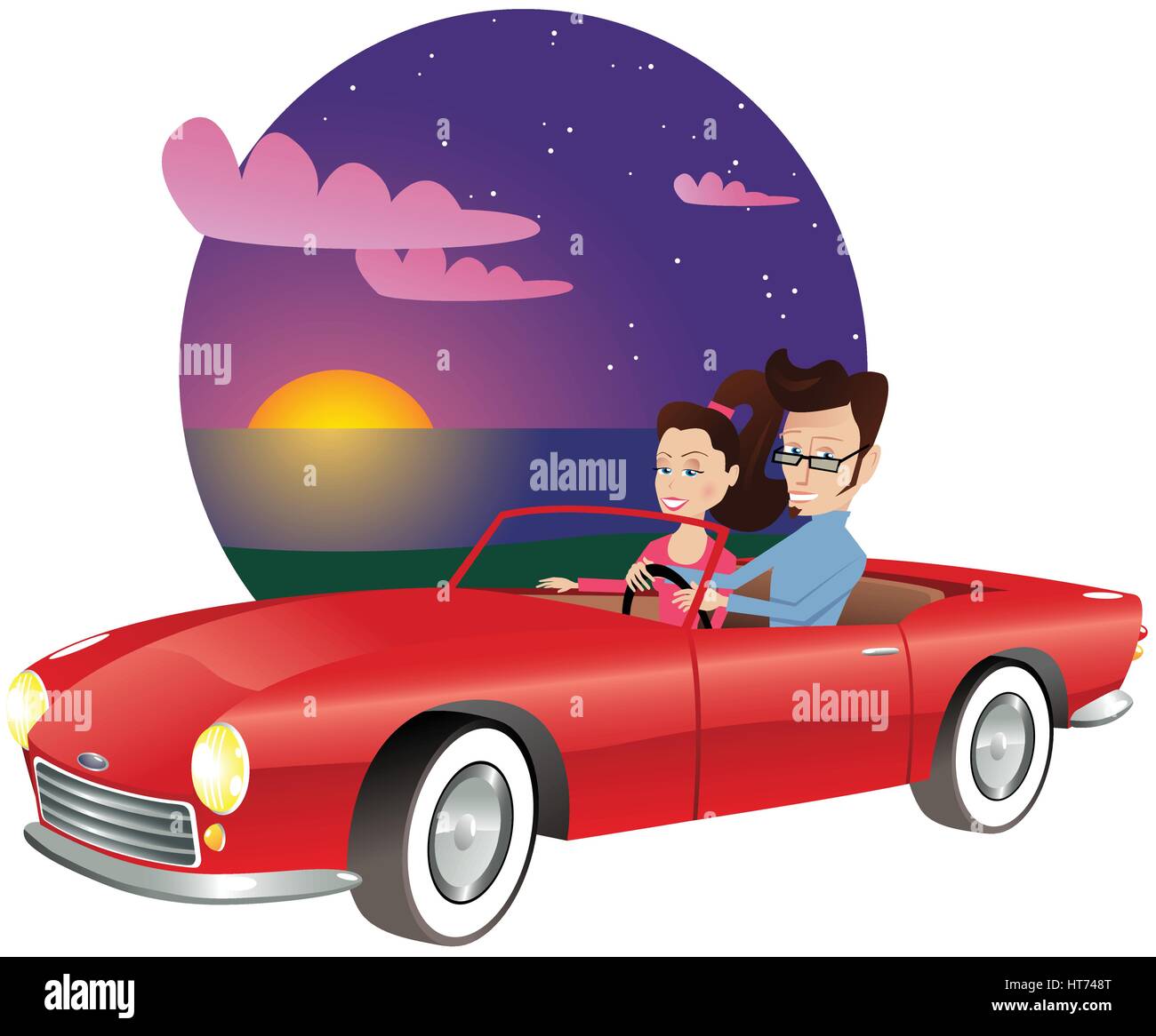 An Illustration Of A Couple Driving An Open Top Sports Car At Sunset Stock Vector Image Art Alamy An Illustration Of A Couple Driving An Open Top Sports Car At Sunset Stock Vector Image Art Alamy