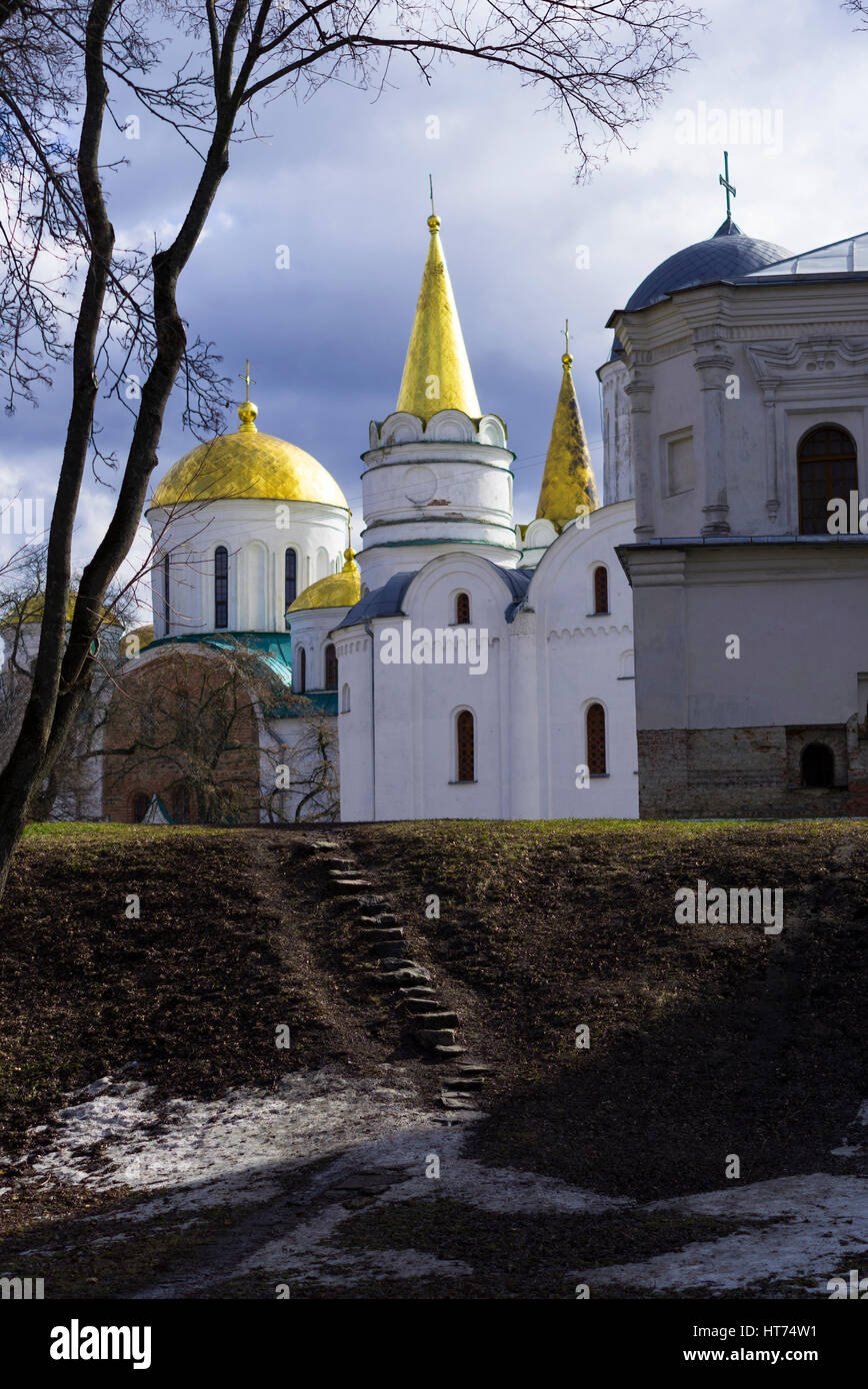 The Transfiguration Cathedral in Chernigiv, cloudy sunny spring day, March, Ukraine Stock Photo