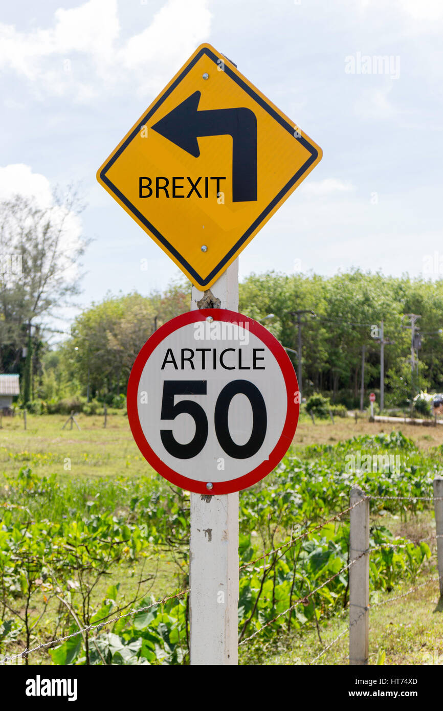 Article 50 sign and Brexit arrow Stock Photo