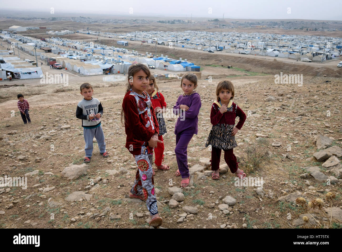 Refugees children at refugee camp in norther Iraq Kurdish region Stock Photo
