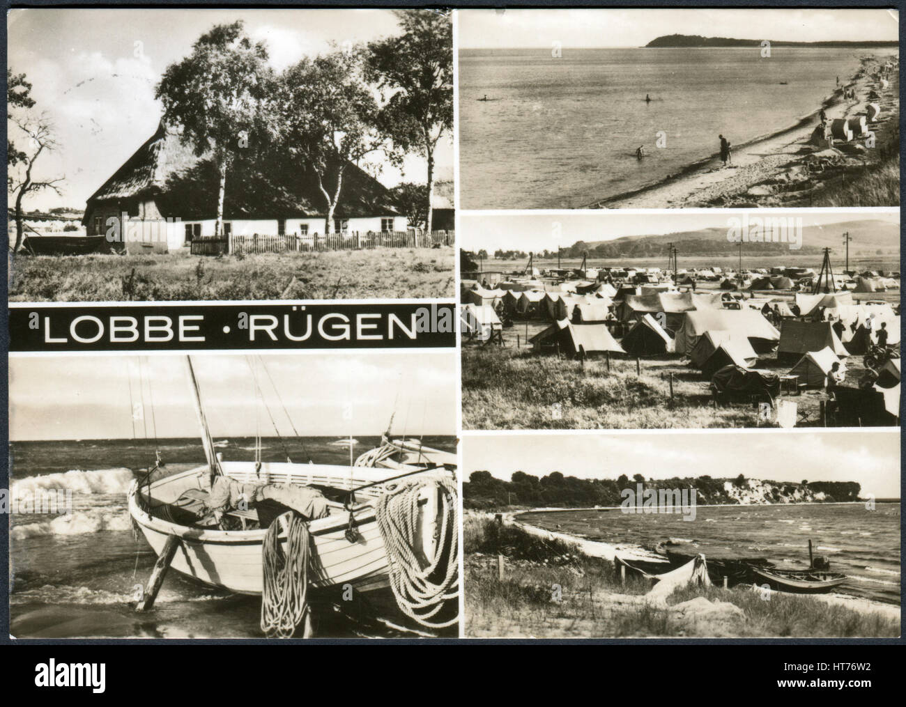 GERMANY - CIRCA 1968: A postcard printed in Germany, shows views of the island Ruegen, Lobbe, circa 1968 Stock Photo