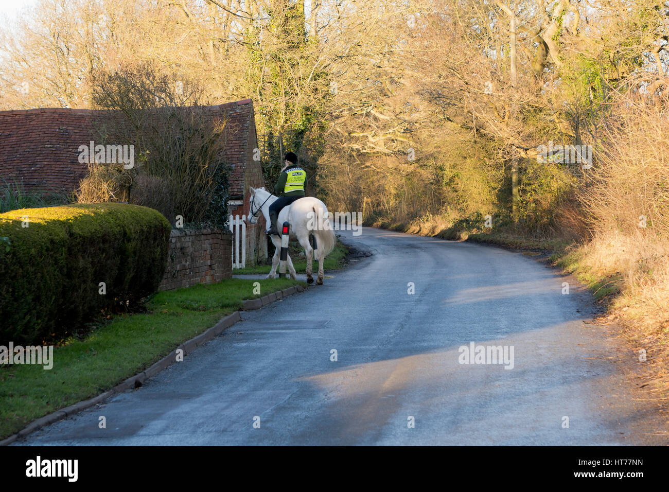 English country lane with person riding a horse Stock Photo Alamy