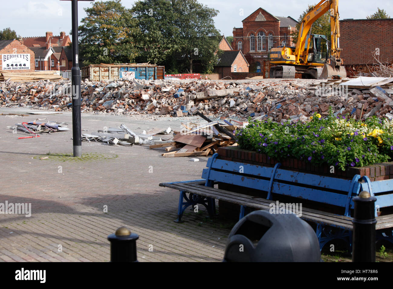 Recently demolished shops in Tamworth town centre Stock Photo