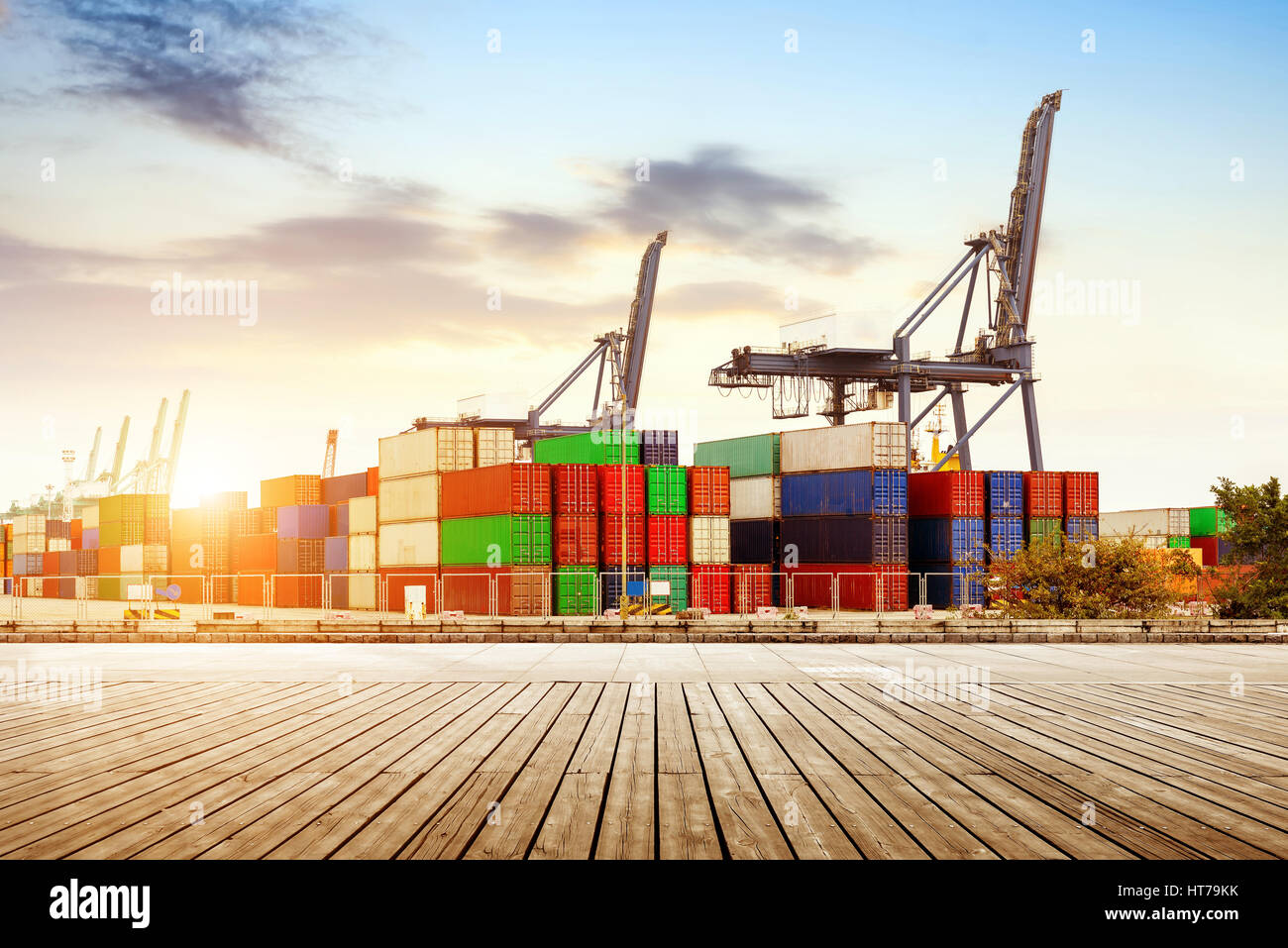Large container terminal, crane under the sky background Stock Photo ...