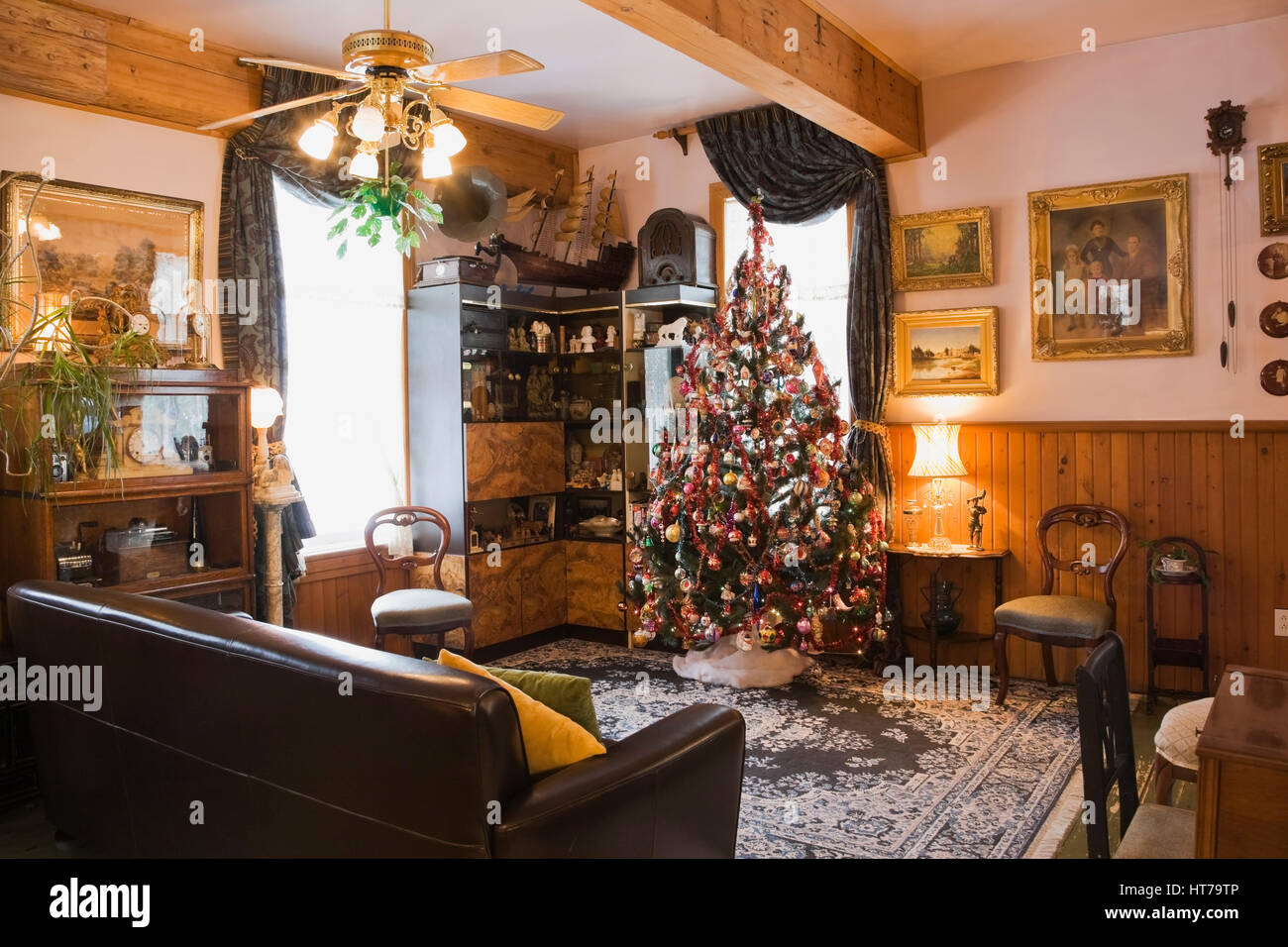 Christmas tree in living room of a 1904 Victorian old house ...