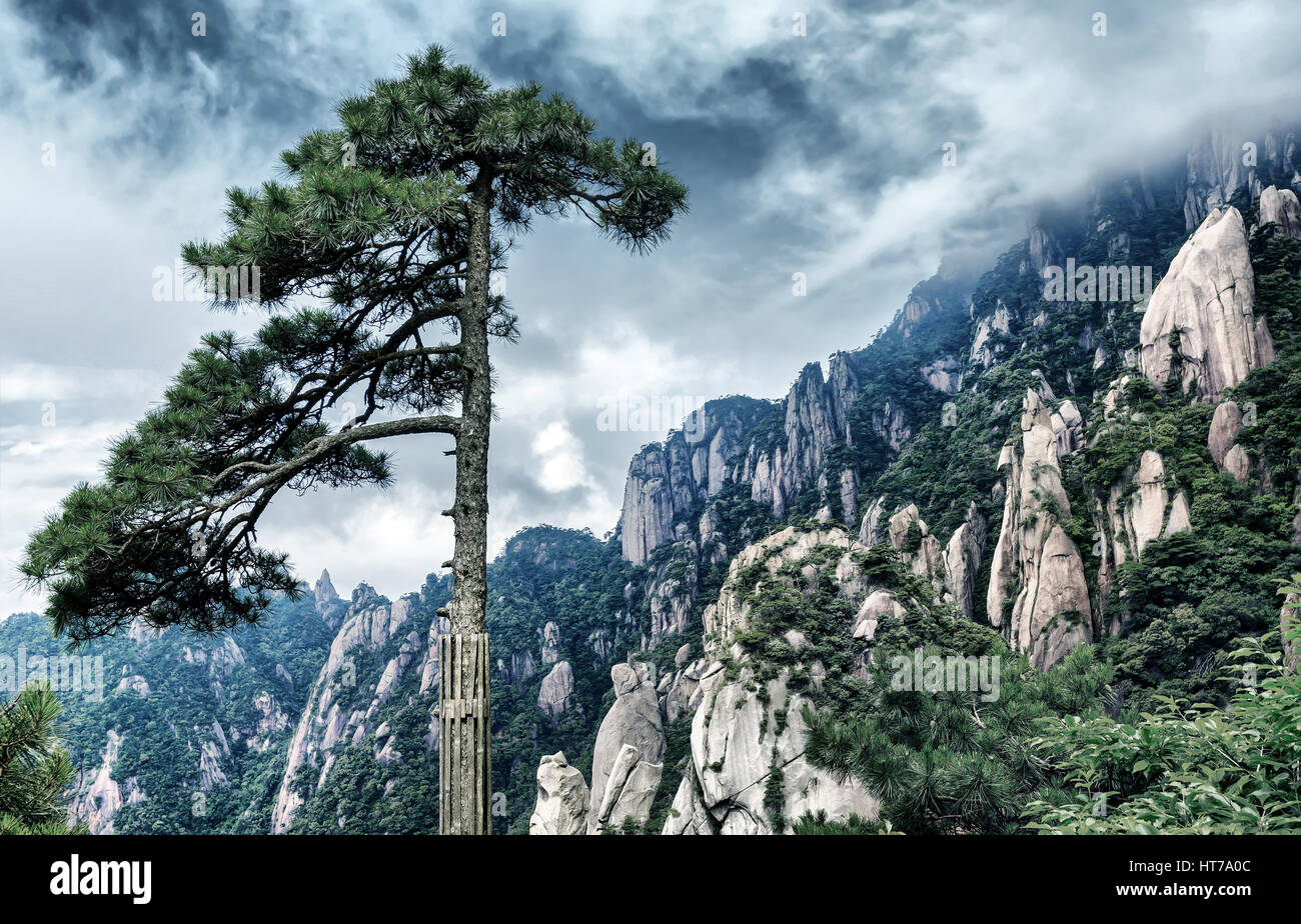 The famous Huangshan landscape, one of the tourist destinations. Stock Photo