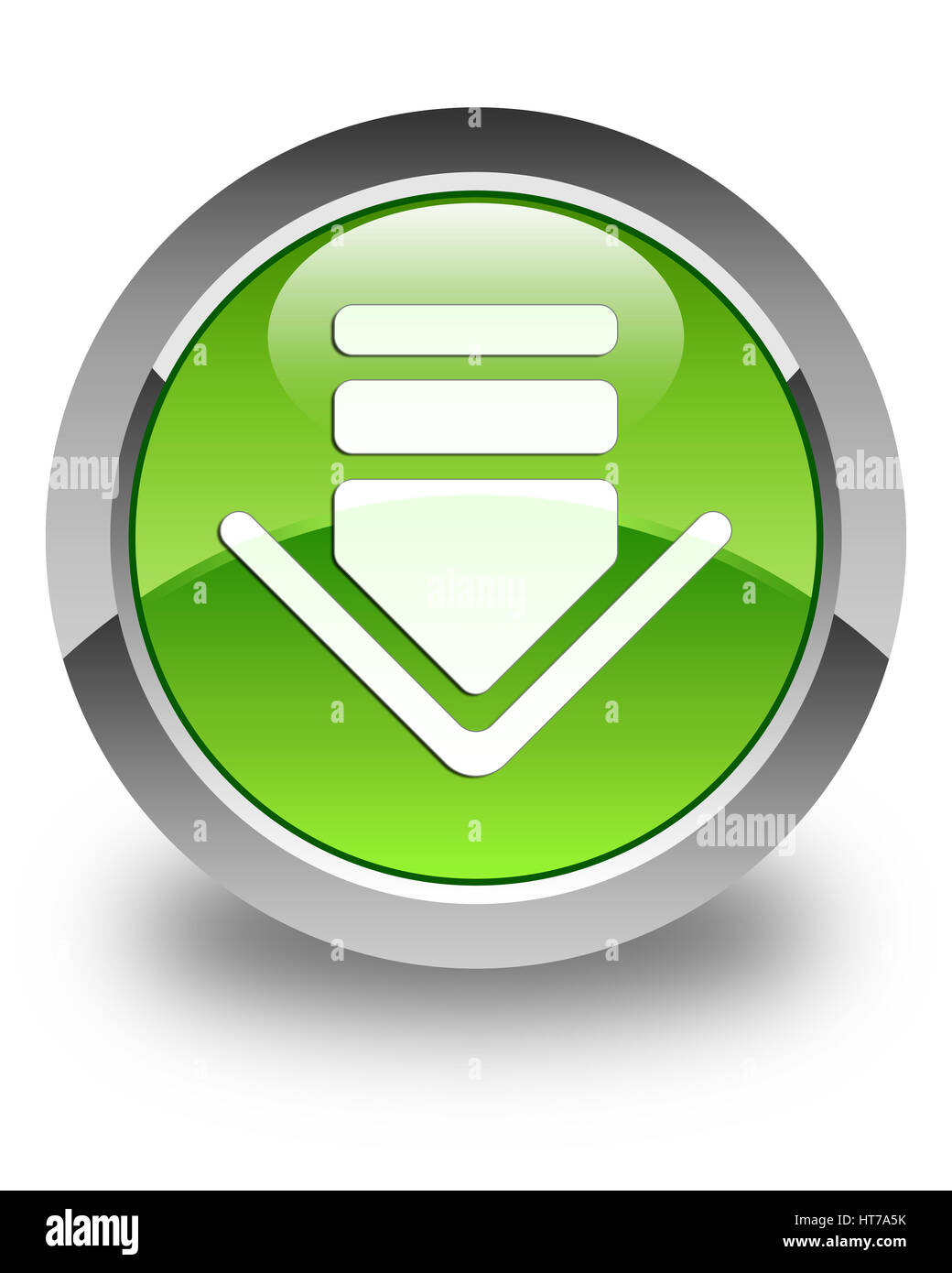 Download icon isolated on glossy green round button abstract illustration Stock Photo