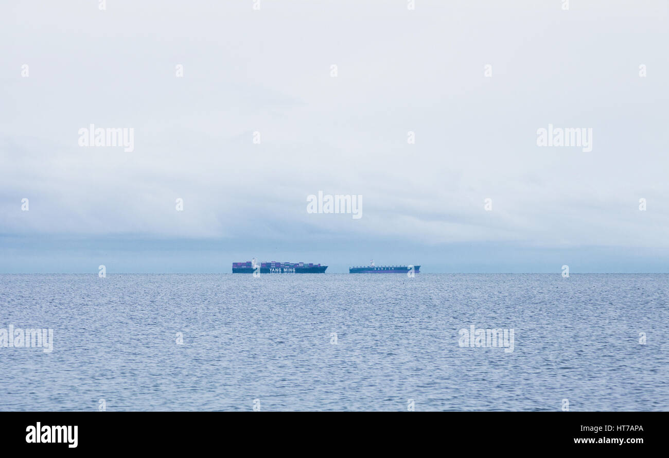 Cargo ships in Juan de Fuca Strait.  Victoria, BC, Canada Stock Photo