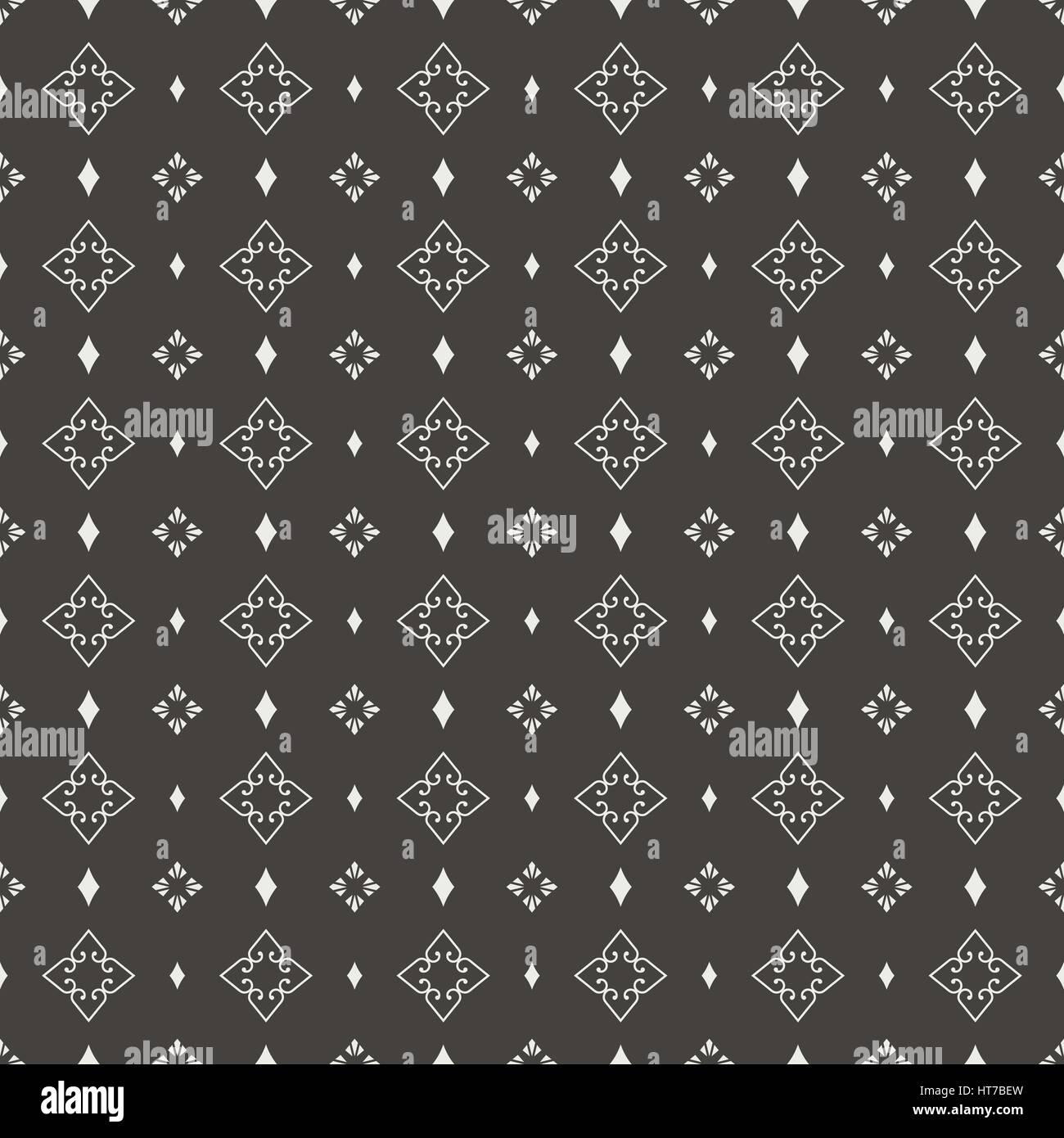 Seamless pattern. Abstract ornamental background. Black and white texture with regularly repeating geometrical, shapes, hearts, rhombuses. Vector elem Stock Vector