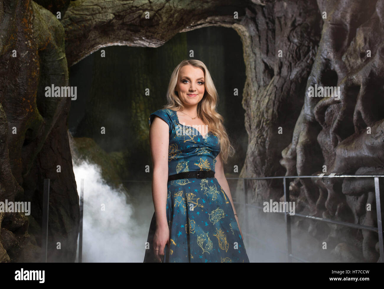 EDITORIAL USE ONLY Evanna Lynch, who plays Luna Lovegood in the Harry Potter film series, attends the media preview of The Making of Harry Potter, the Forbidden Forest attraction at the Warner Bros Studio Tour London. Stock Photo