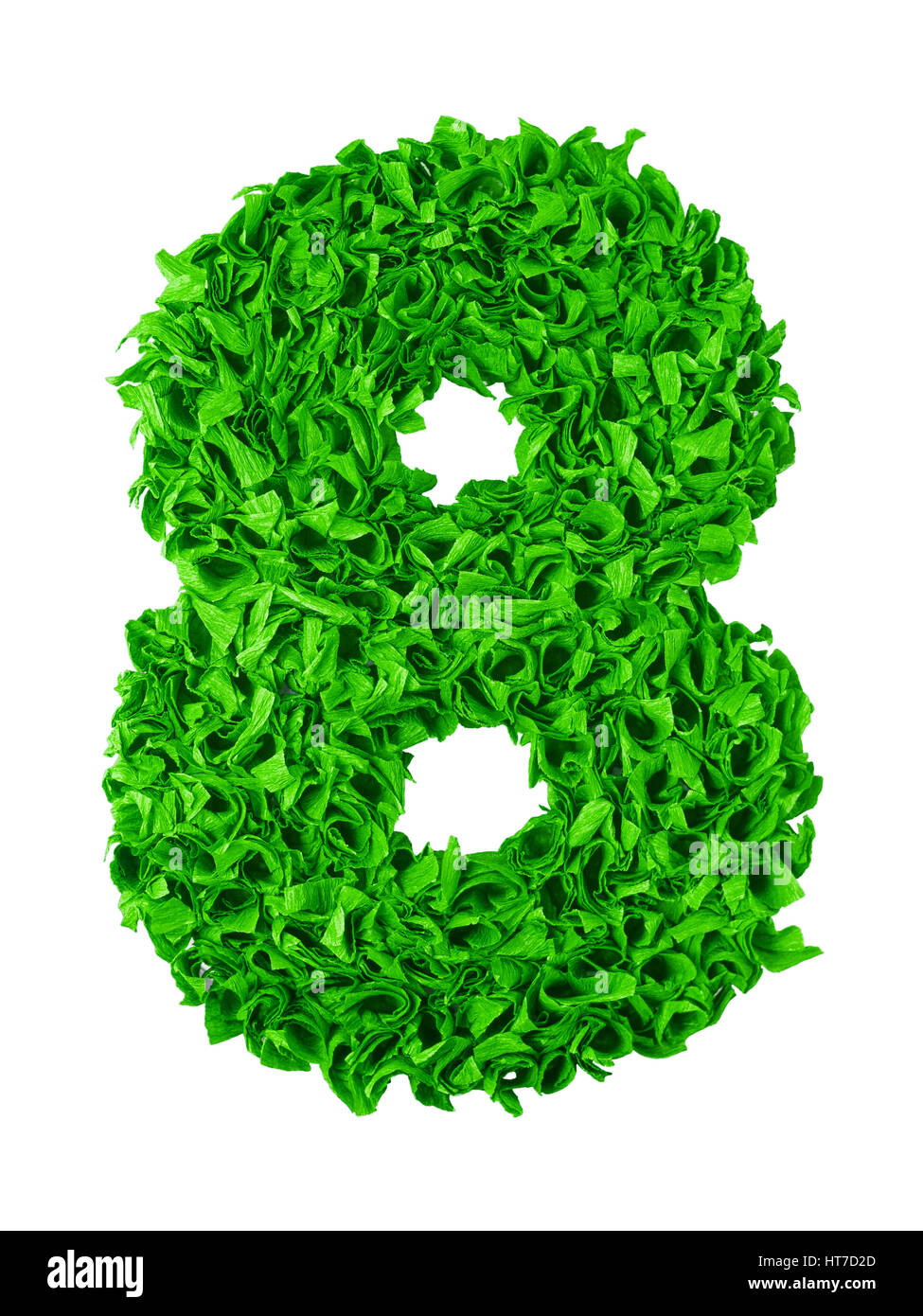 Eight. Handmade number 8 from green crepe paper isolated on white background. Set of numbers from scraps of paper Stock Photo
