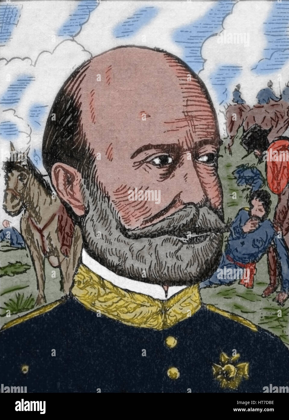Spanish general Manuel Pavia (1828-1895). Engraving. Portrait. Color. Stock Photo