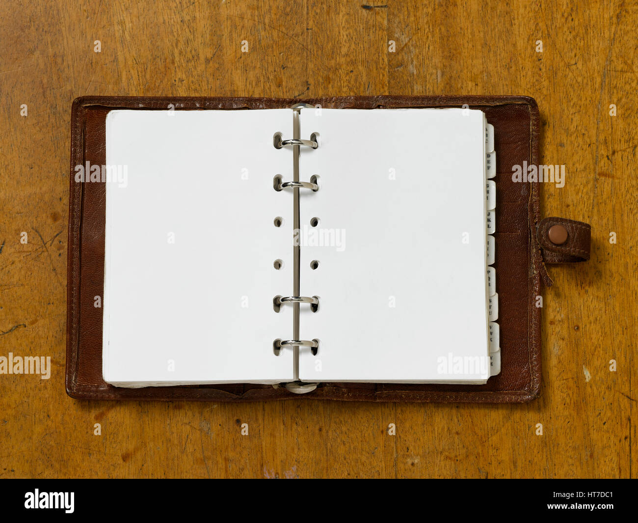 Vintage table top with blank paper Stock Photo Alamy