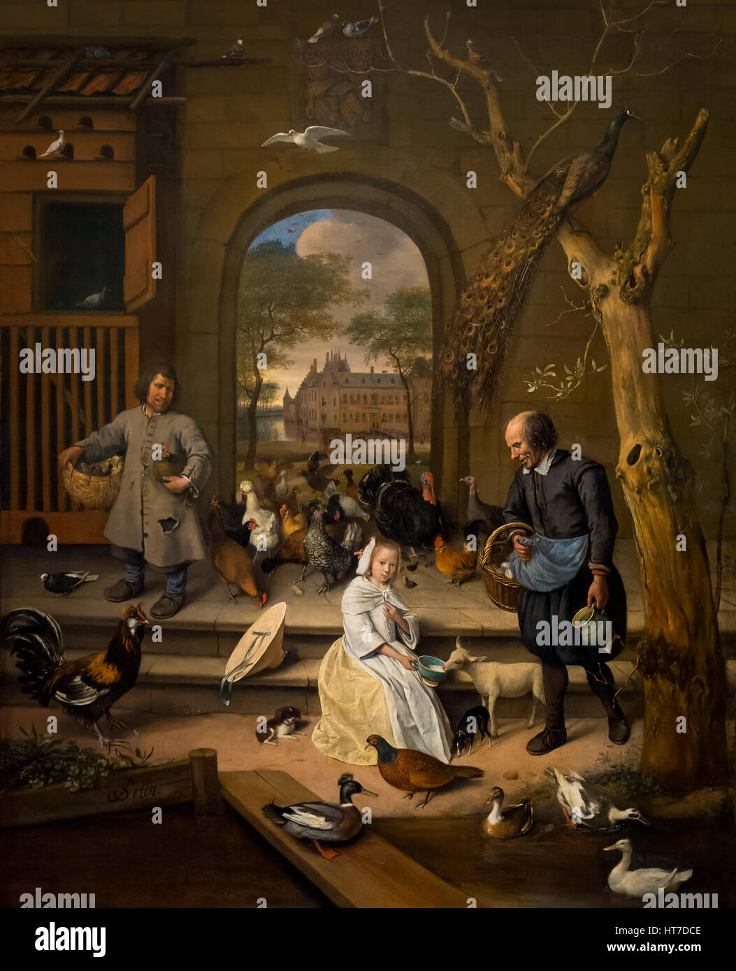 Portrait of Jacoba Maria van Wassenaer, The Poultry Yard, by Jan Steen, 1660, Royal Art Gallery, Mauritshuis Museum, The Hague, Netherlands, Europe Stock Photo