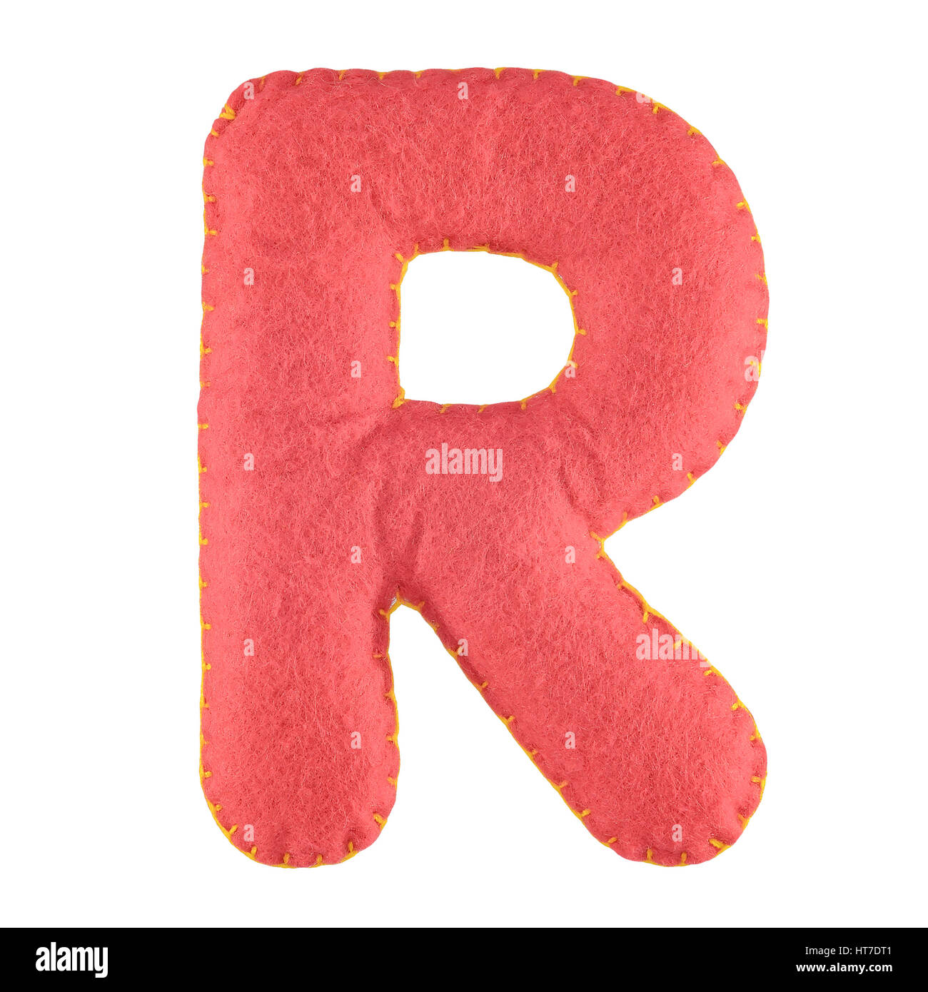 R- letter from red felt. Collection of colorful handmade English alphabet isolate on white ...