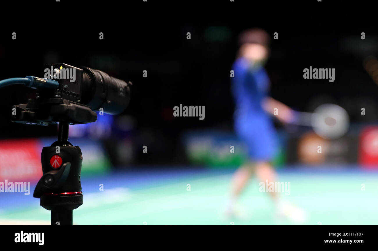 A Hawkeye review camera on Court One during day two of the YONEX All