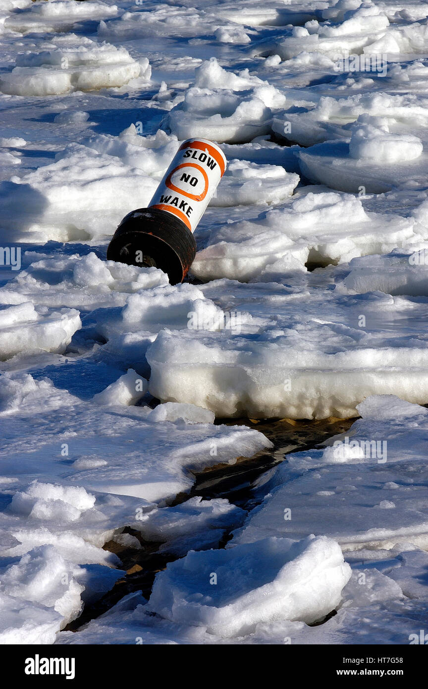 A frozen Sesuit Harbor in the Town of Dennis, Massachusetts on Cape Cod