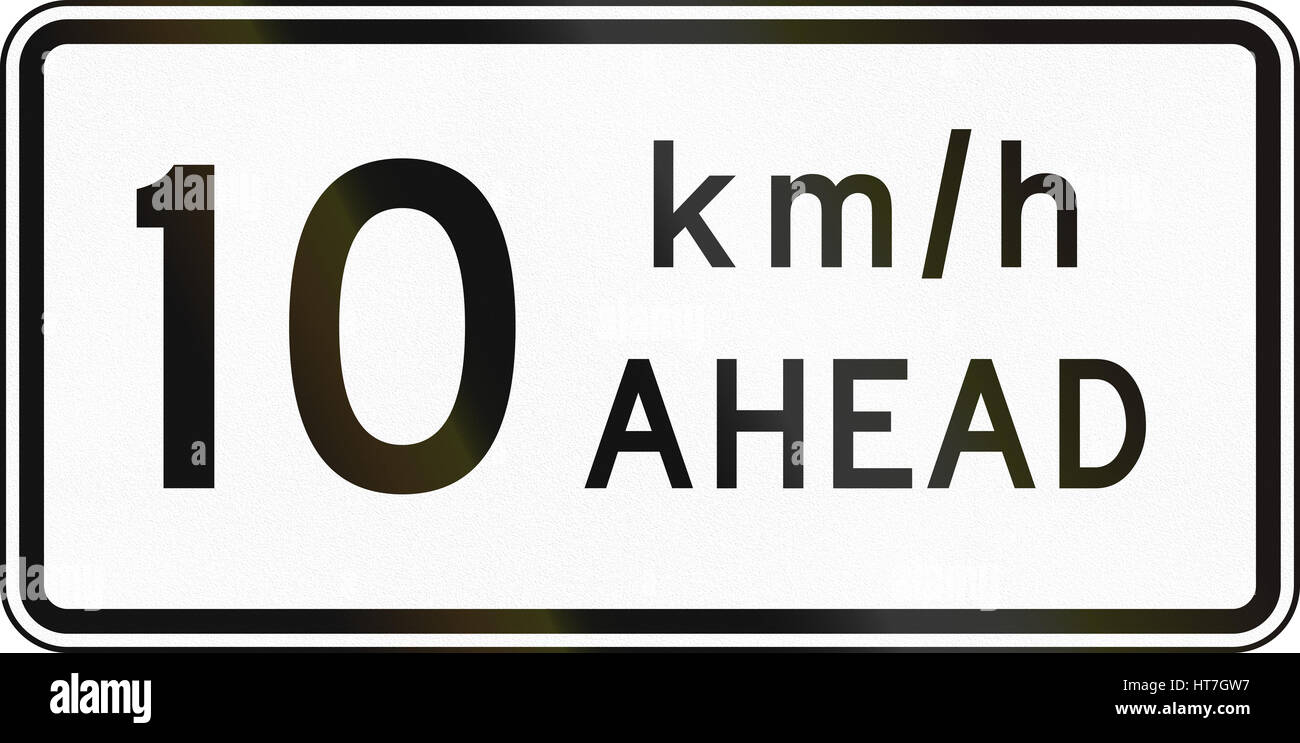 New Zealand road sign Road works speed limit ahead, 10 kmh Stock