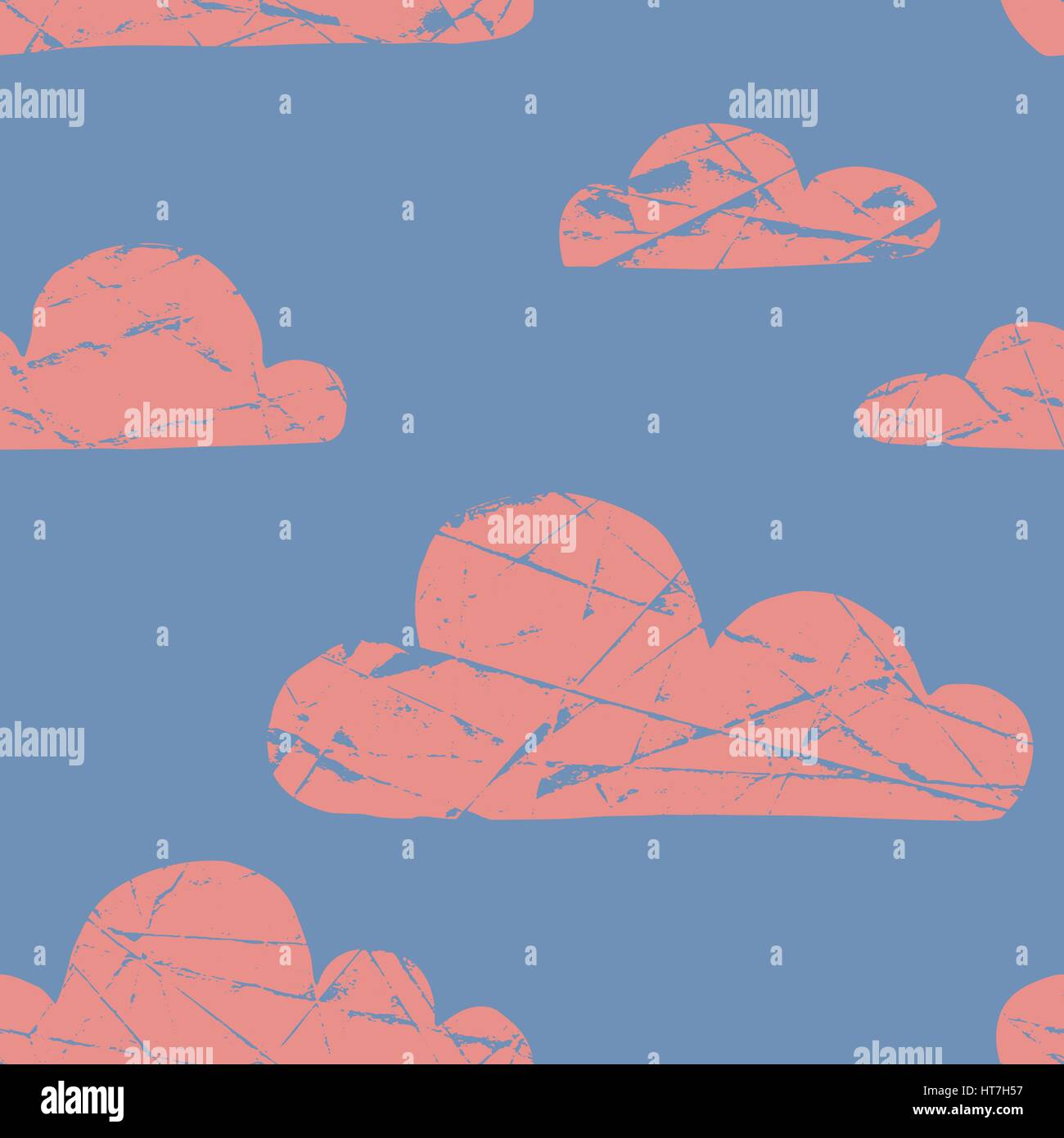 Cute seamless pattern with simple hand drawn textured clouds Stock Vector