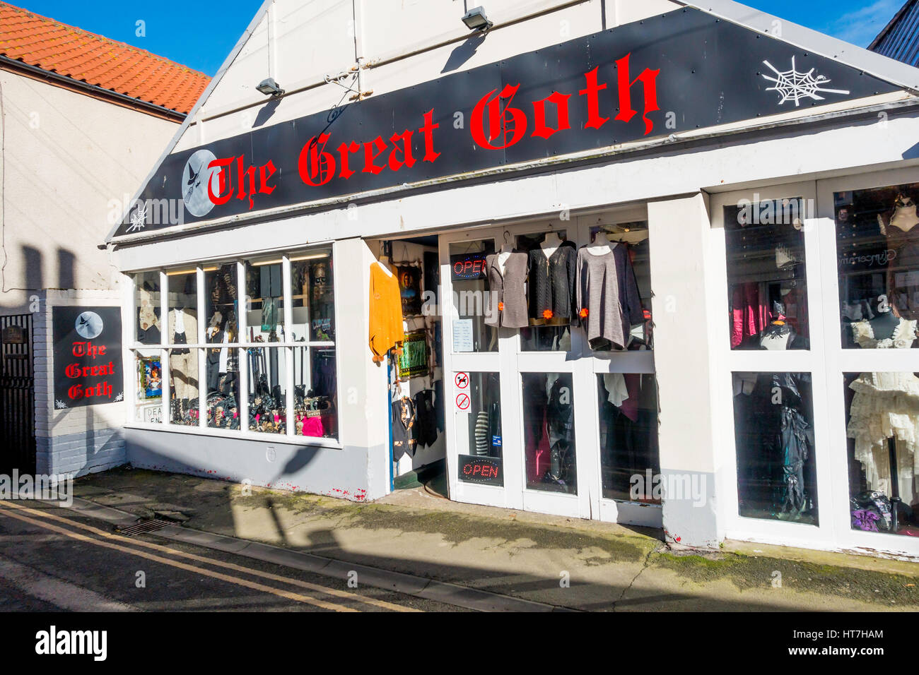 The Great Goth Outlet Store selling Goth clothing and fashion accessories in Silver Street Whitby Stock Photo