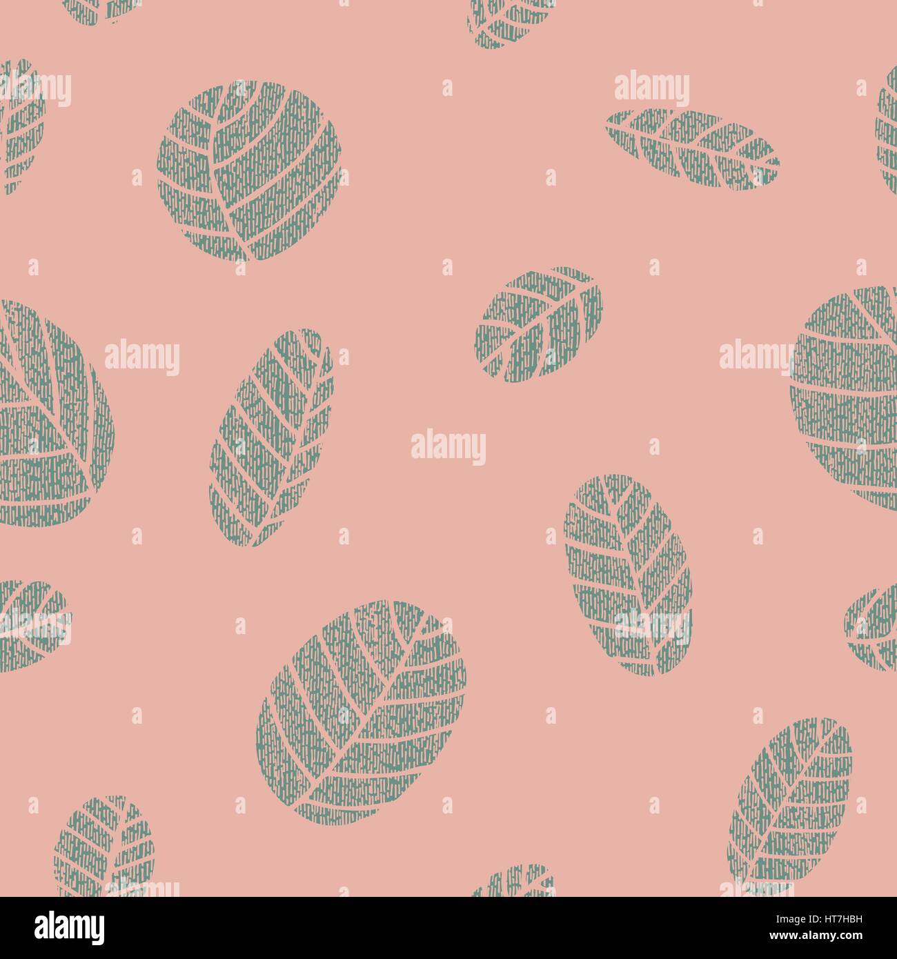 Seamless pattern with simple oval leaves decorated with handmade texture Illustrator 8 EPS ...