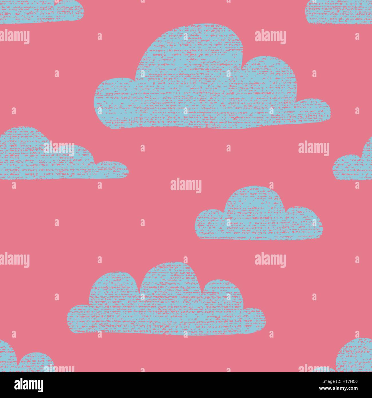 Cute seamless pattern with simple hand drawn textured clouds Stock Vector