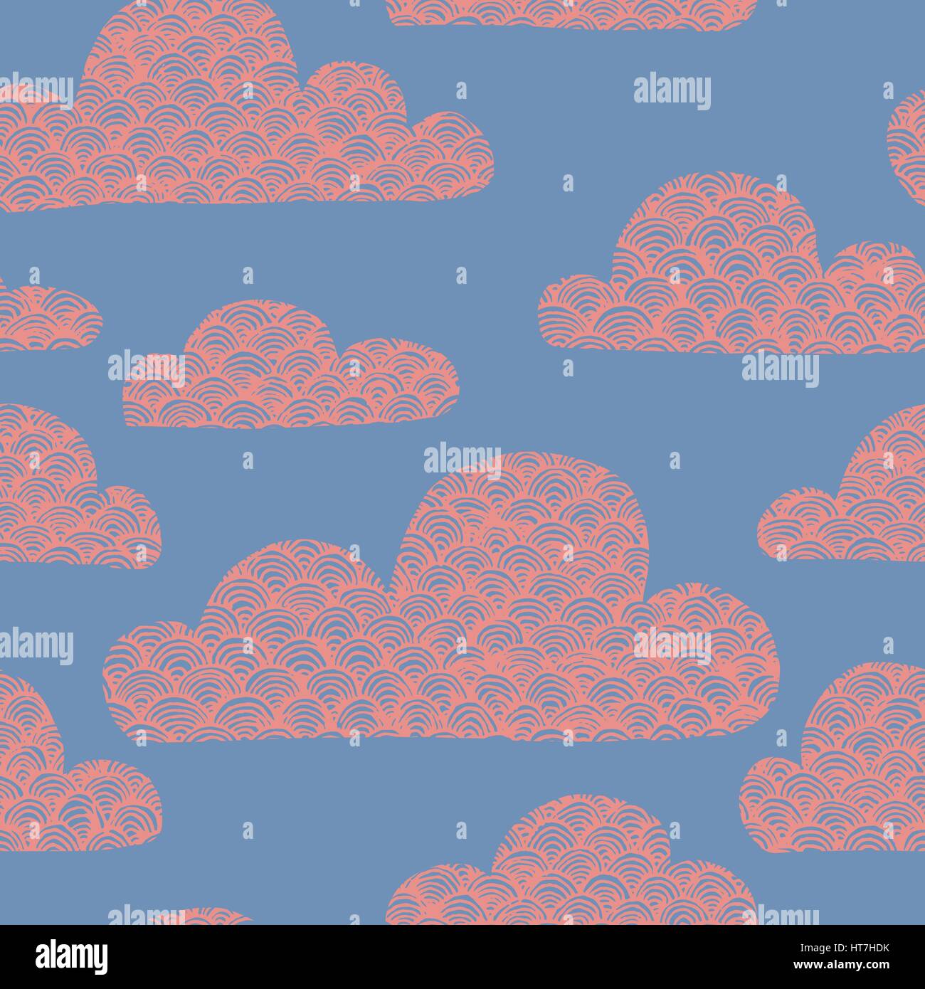 Cute seamless pattern with simple hand drawn textured clouds Stock ...