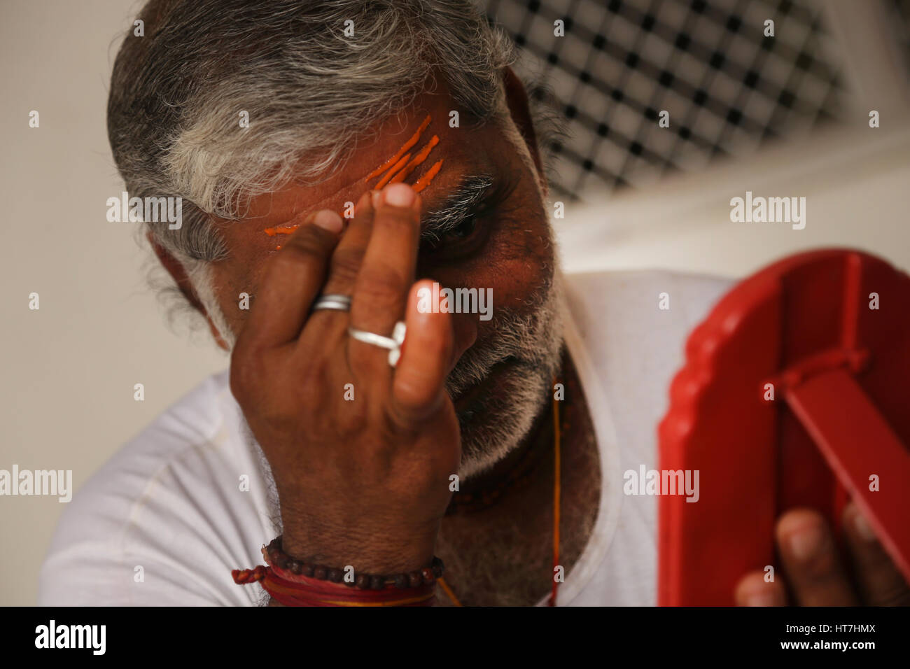 a Brahmin will decorates his head in celebration Stock Photo