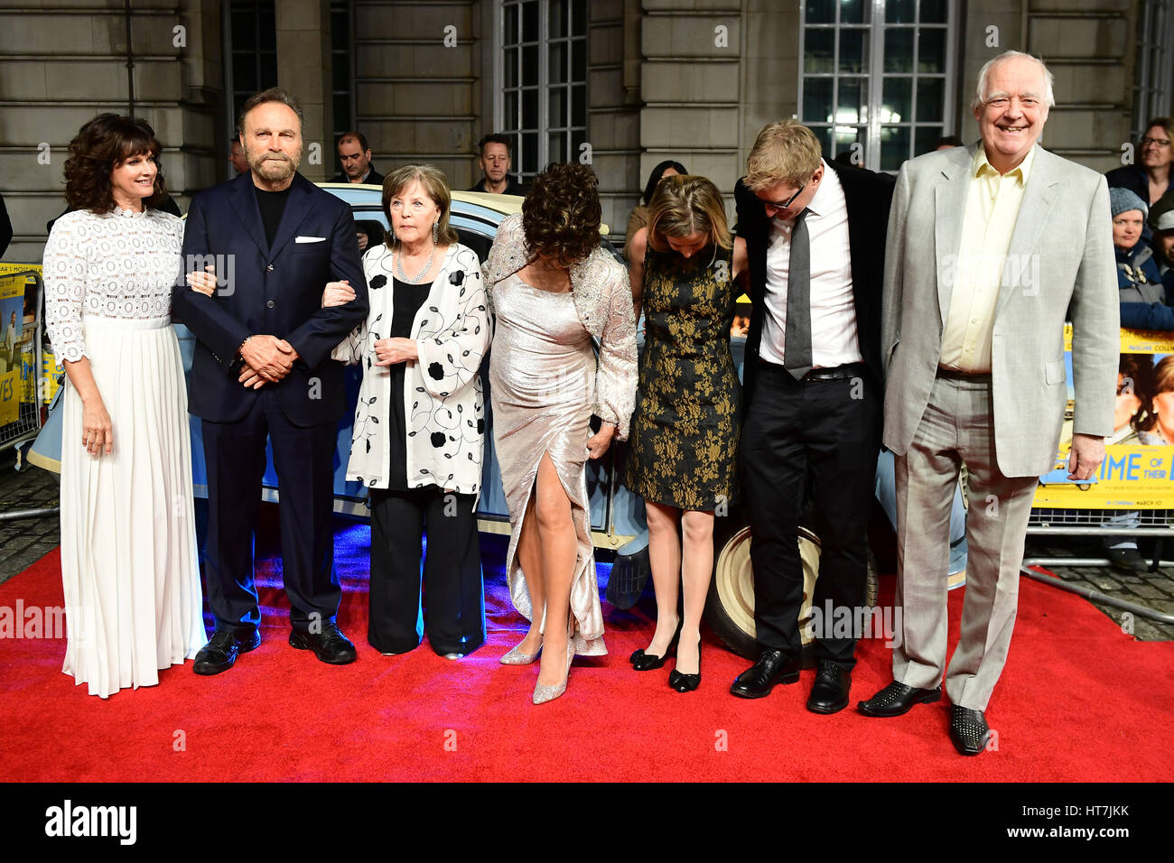 Sian Reeves (L - R), Franco Nero, Pauline Collins, Dame Joan Collins, Sarah Sulick, Roger Goldby and Sir Tim Rice attending The world Premiere of The Time of Their Lives at Curzon Mayfair, 38 Curzon Street, London. Stock Photo