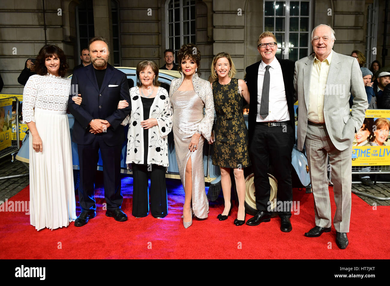 Sian Reeves (L - R), Franco Nero, Pauline Collins, Dame Joan Collins, Sarah Sulick, Roger Goldby and Sir Tim Rice attending The world Premiere of The Time of Their Lives at Curzon Mayfair, 38 Curzon Street, London. Stock Photo