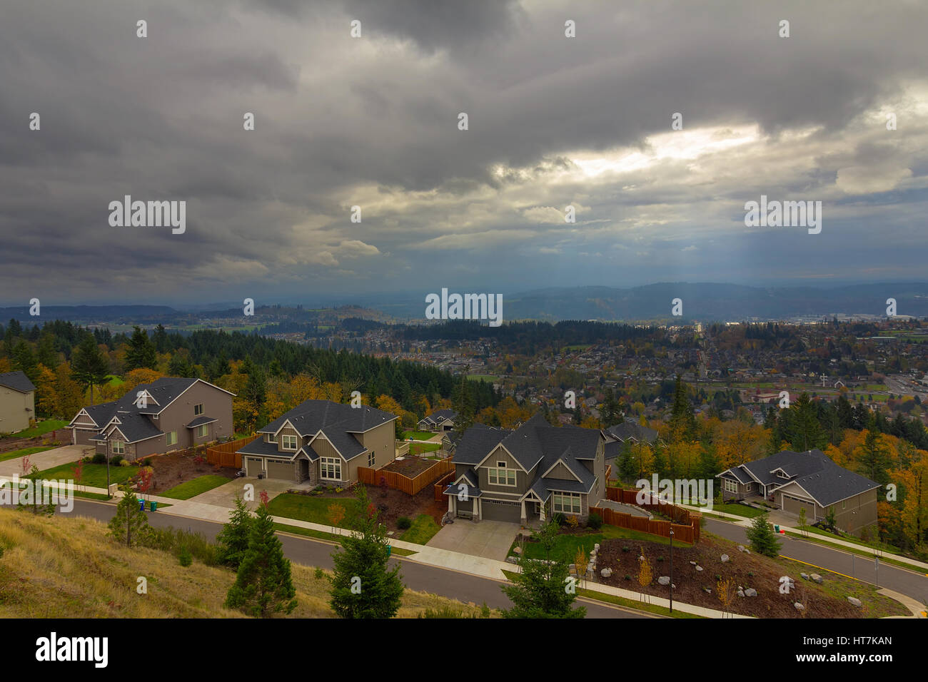 Happy Valley Oregon homes in suburban neighborhood in fall season Stock