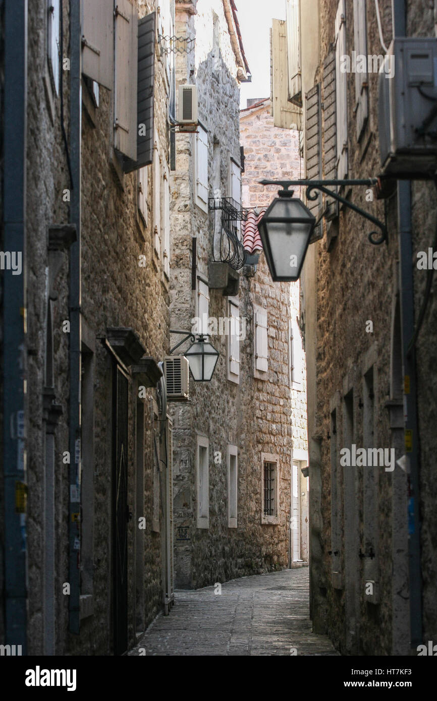 Becici, Budva, Montenegro, May 23, 2009: Houses in the old center of Becici. Stock Photo