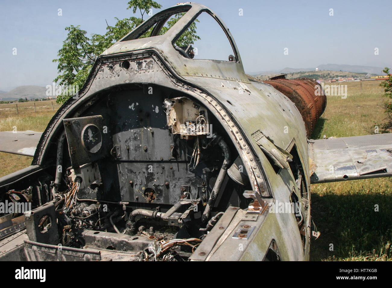 Podgorica, Montenegru, May 24, 2009: A damaged  MIG 15 airplane is seen in the Podgorica Airport. Stock Photo